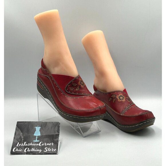 Spring Step L'artiste Women's Red Leather Burbank Slip-On Clogs Sz 7.5 (38) 3113 - Picture 13 of 16